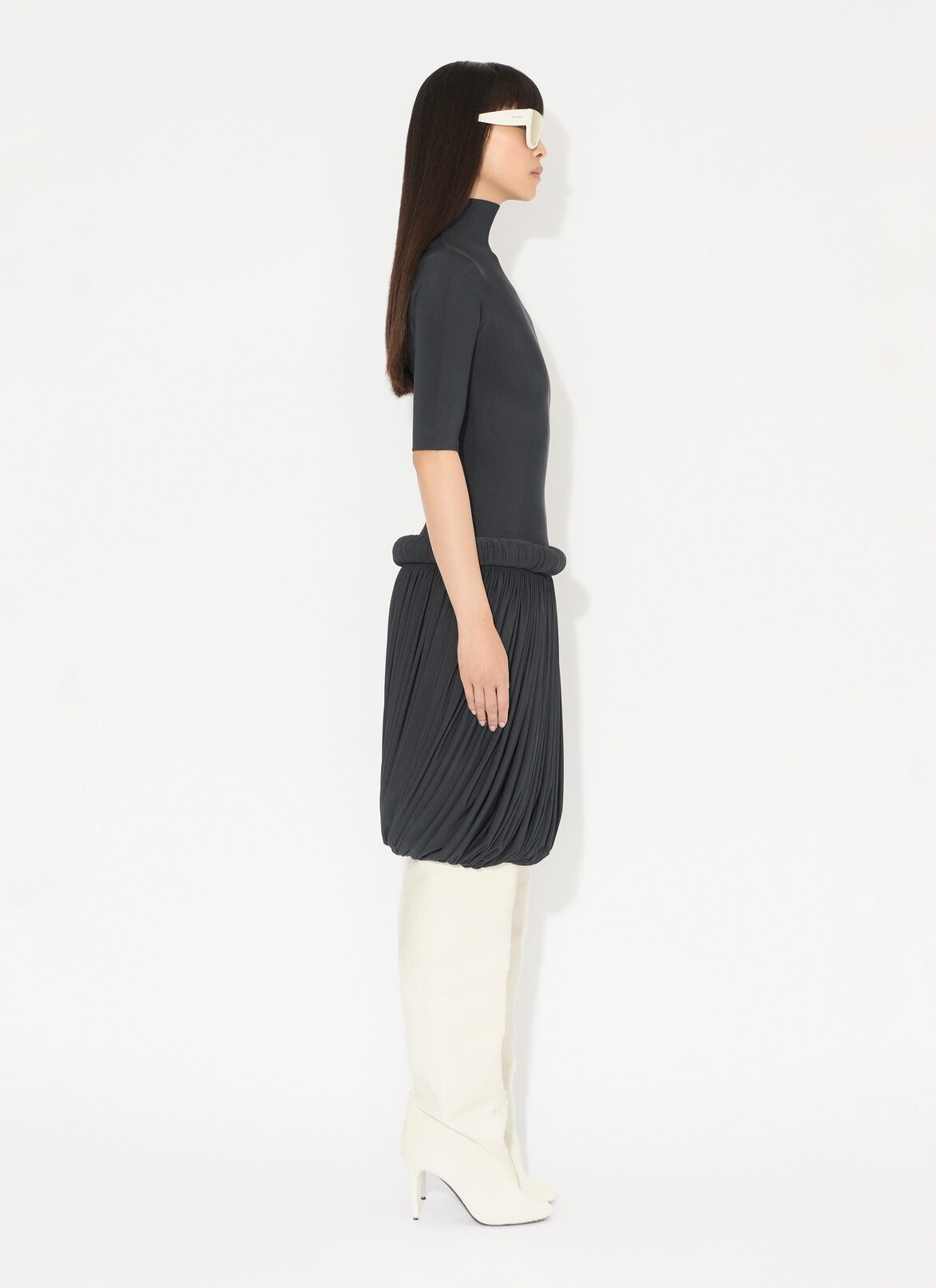 SHORT DRESS IN SUPPLE JERSEY ALAÏA DARK BLUE SHORT DRESS IN SUPPLE JERSEY